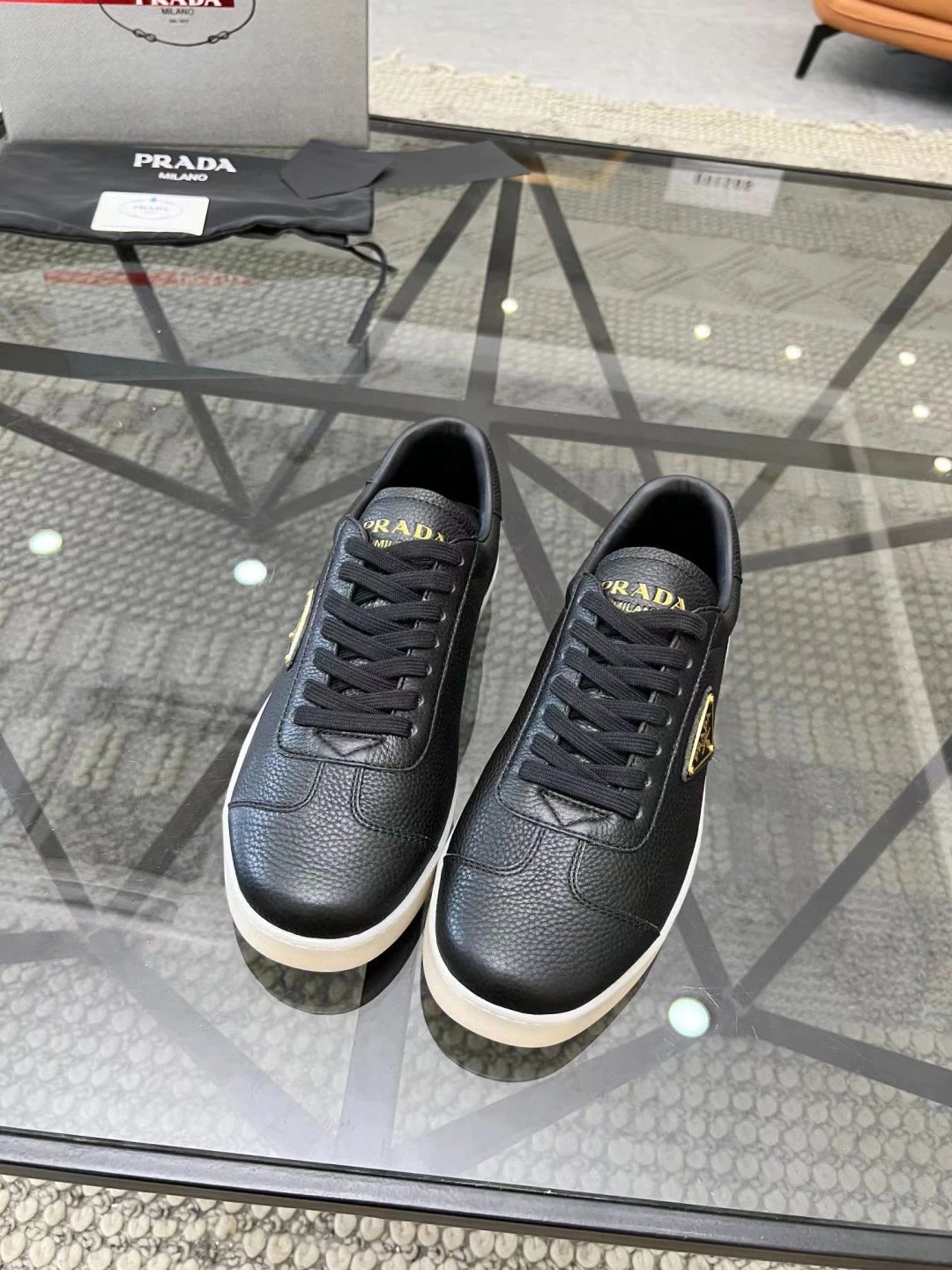 Prada Leather Logo Low Top Sneaker Black