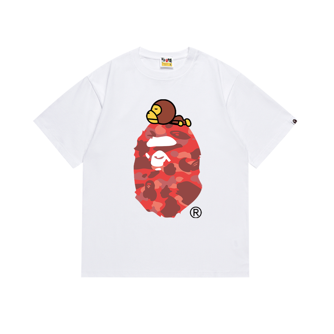 BAPE Red Camo Ape Head Milo on Top Tee White