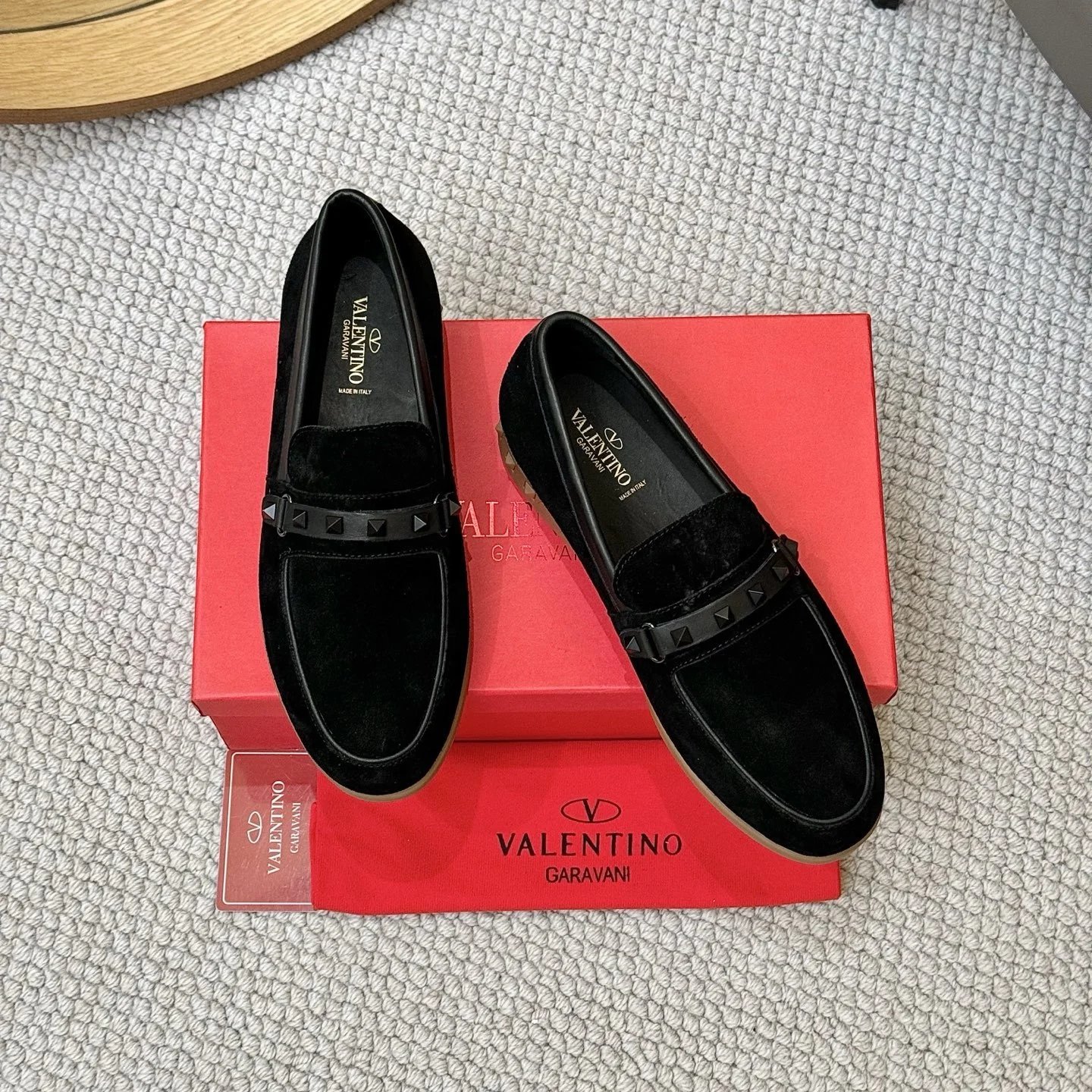 Valentino Garavani Rockstud Suede Loafer Black