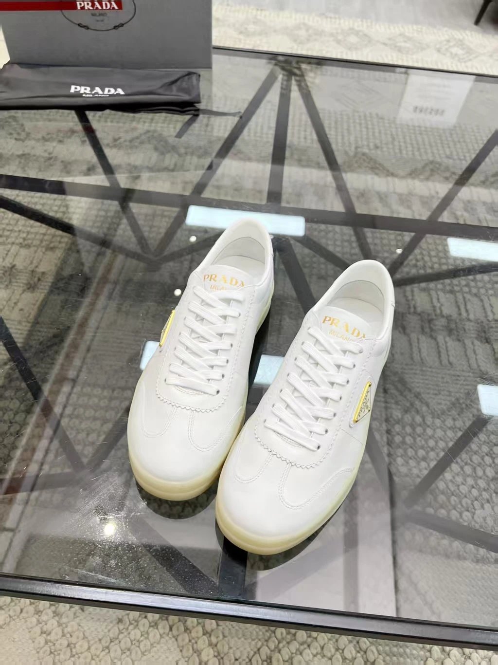 Prada Leather Logo Low Top Sneaker White