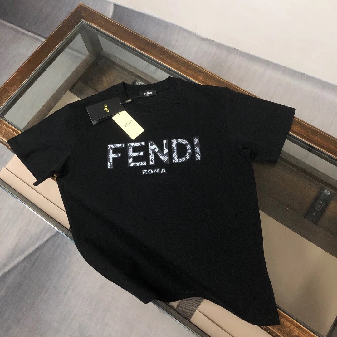 Fendi Roma Snake Print Logo Tee Black