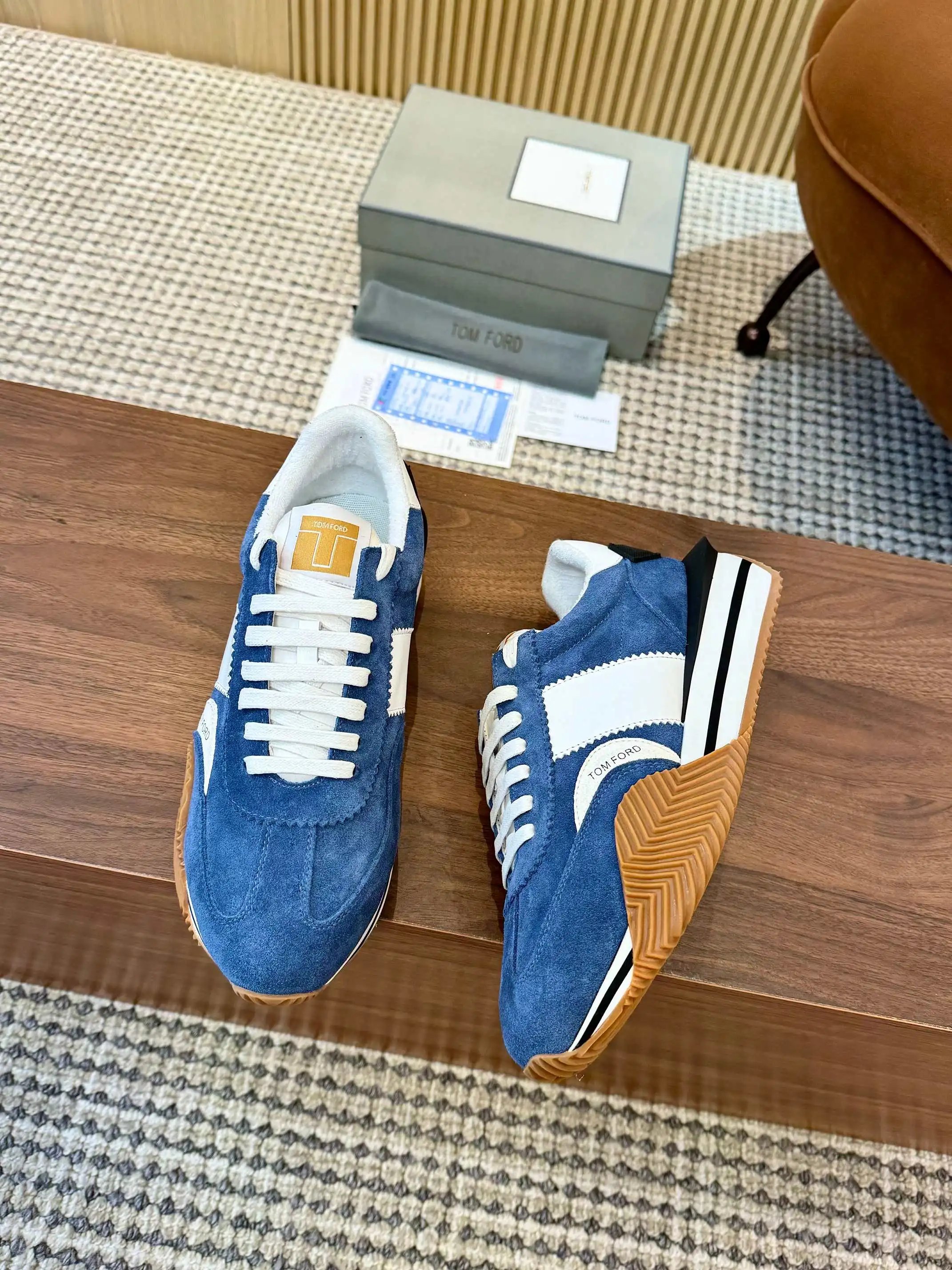 Tom Ford Jago Suede Runner Cobalt Blue White