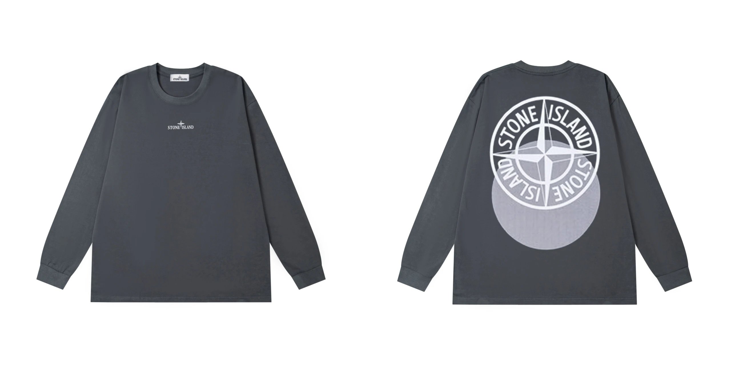 Stone Island Double Compass Long Sleeve Tee Charcoal