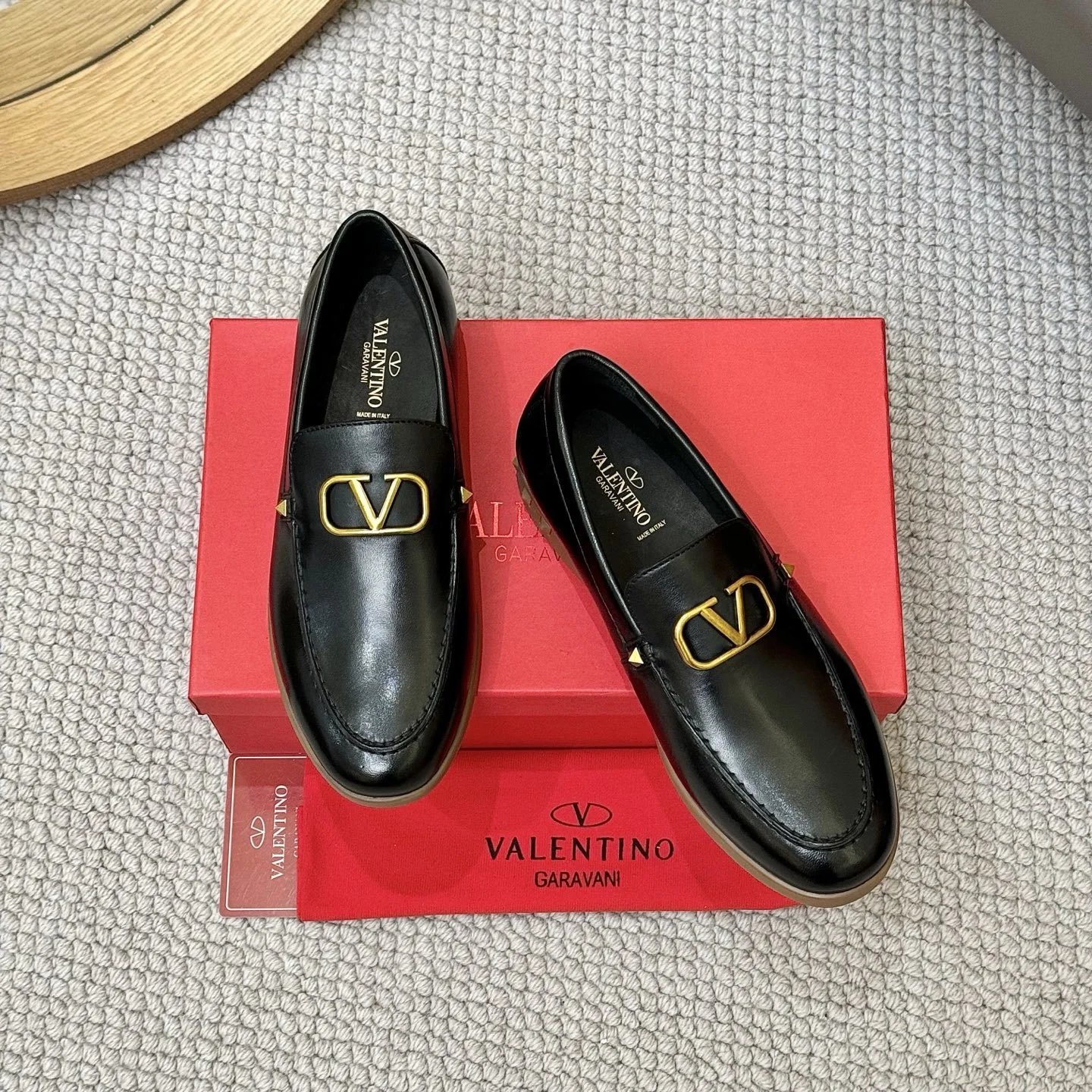 Valentino Garavani VLogo Leather Loafer Black Gold