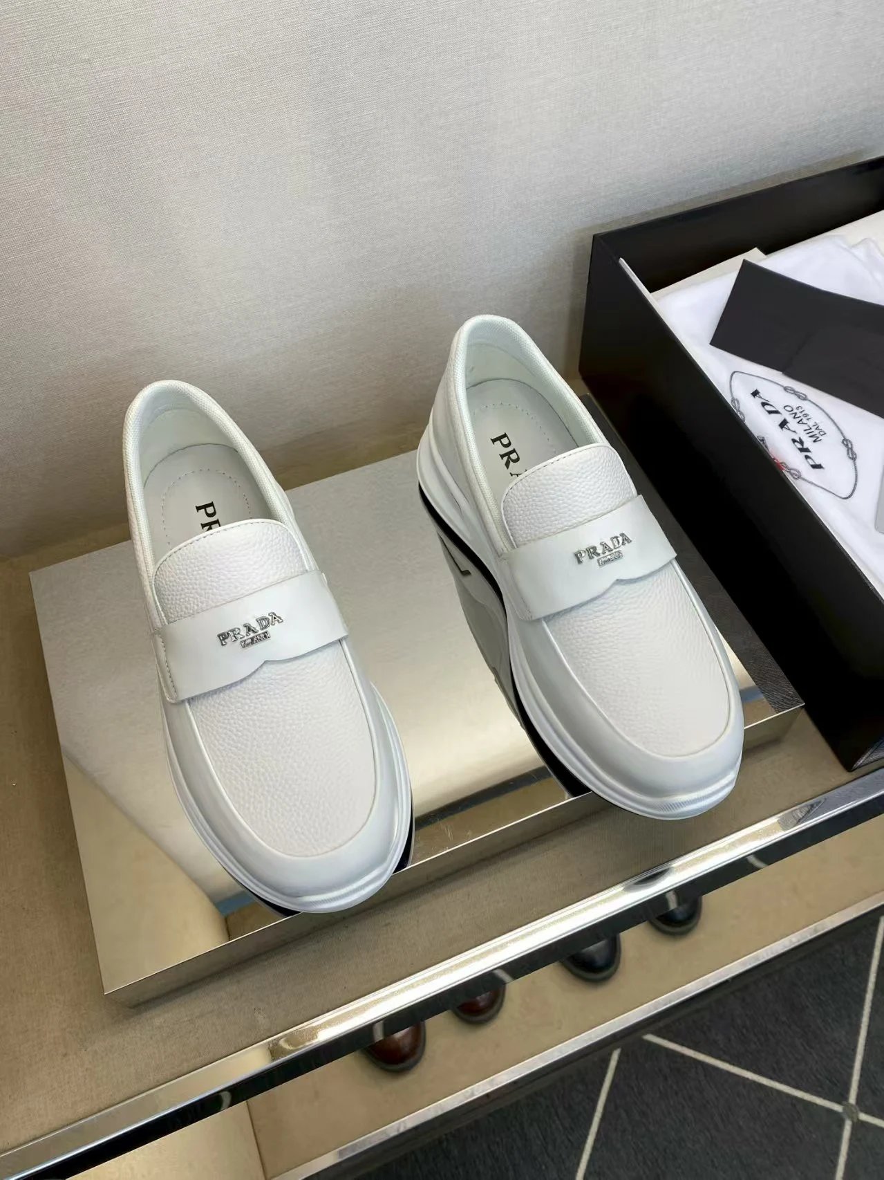 Prada Grained Leather Loafer White