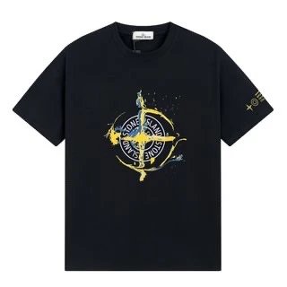 Stone Island Compass Paint Splatter T-Shirt Black/Yellow