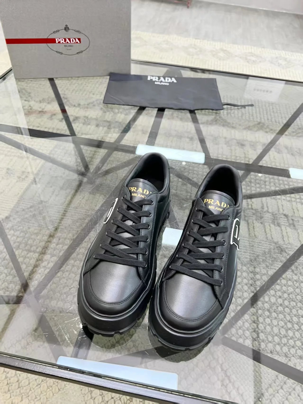 Prada Leather Lug Sole Sneaker Black
