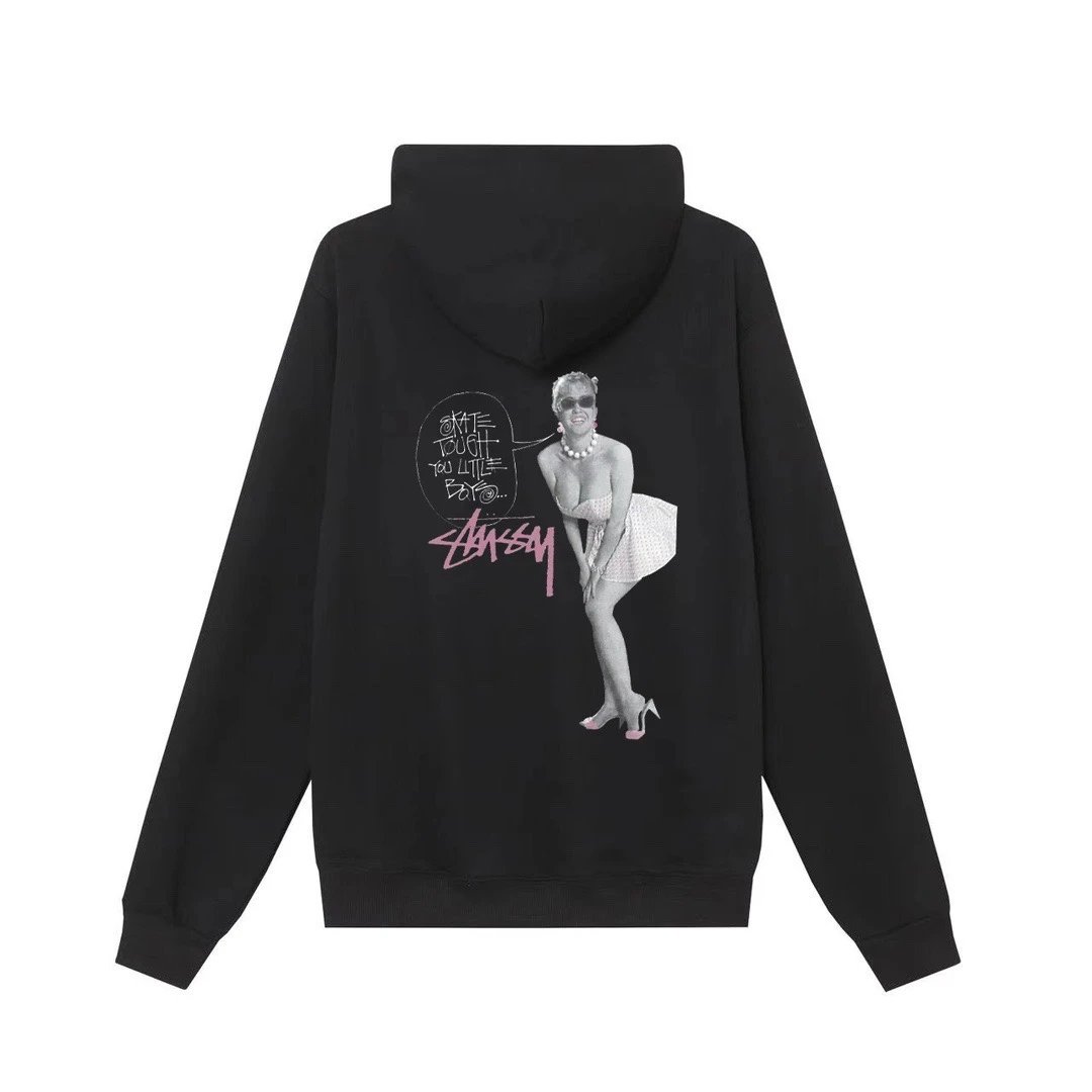 Stussy Hoodie Black Graphic Design Black
