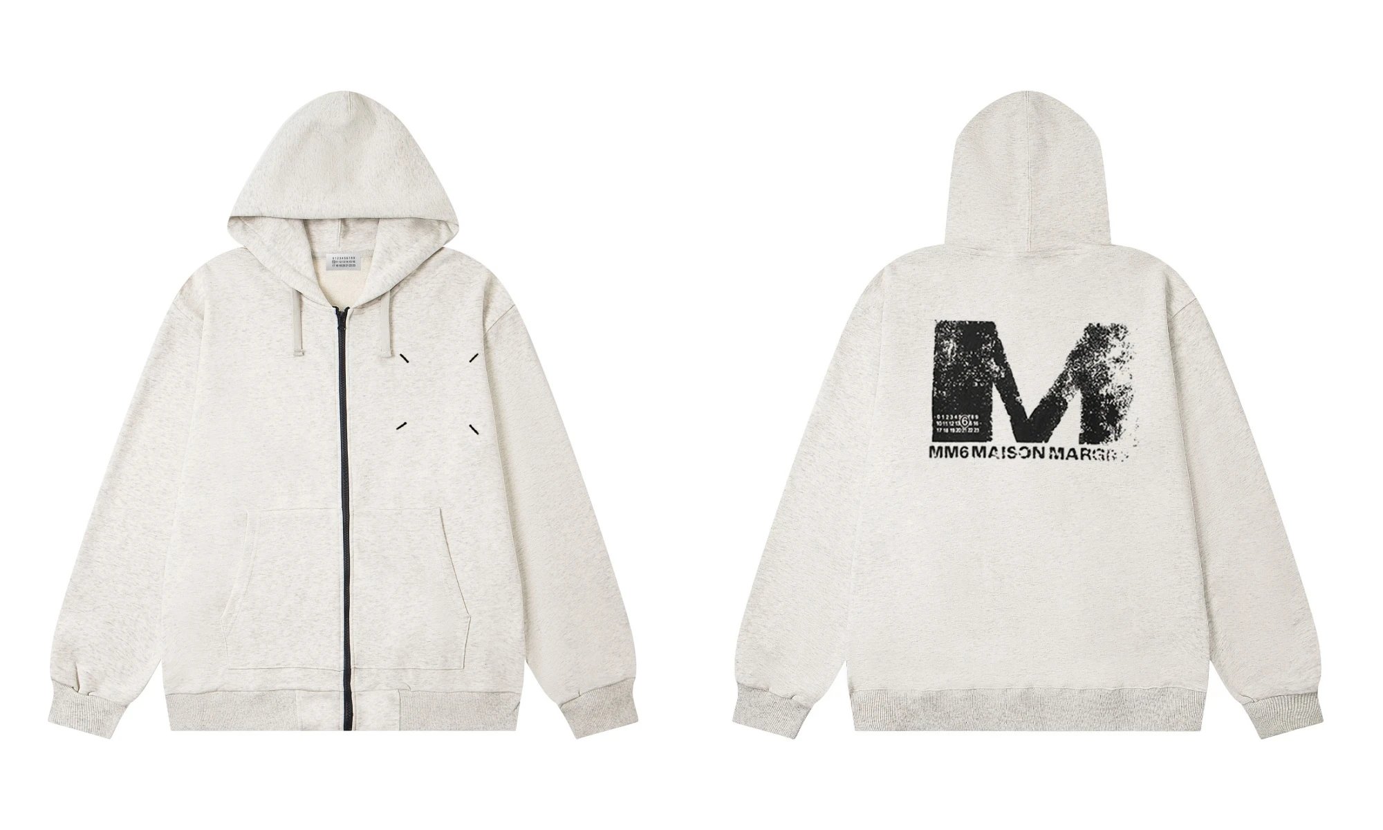 MM6 Maison Margiela Distressed M Logo Zip Hoodie Cream