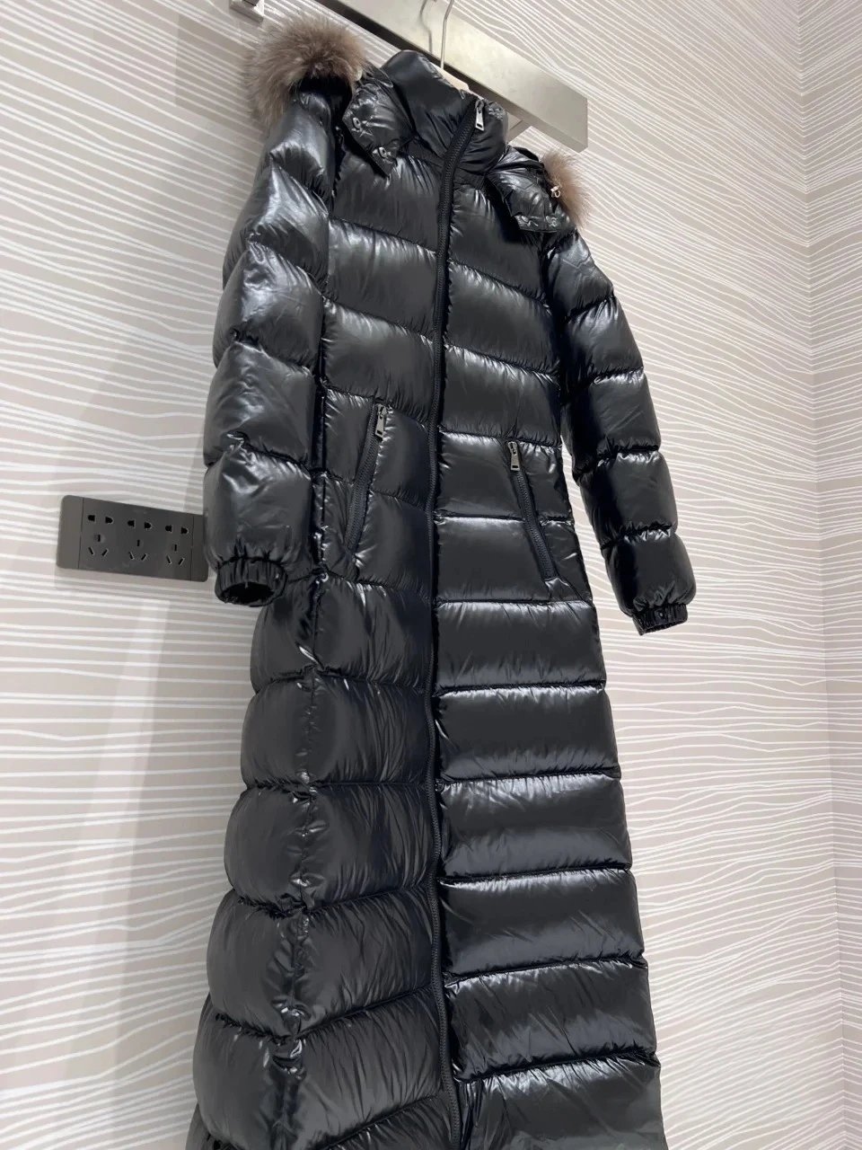 Moncler Maya Long Down Jacket Black with Fur Trim - 5