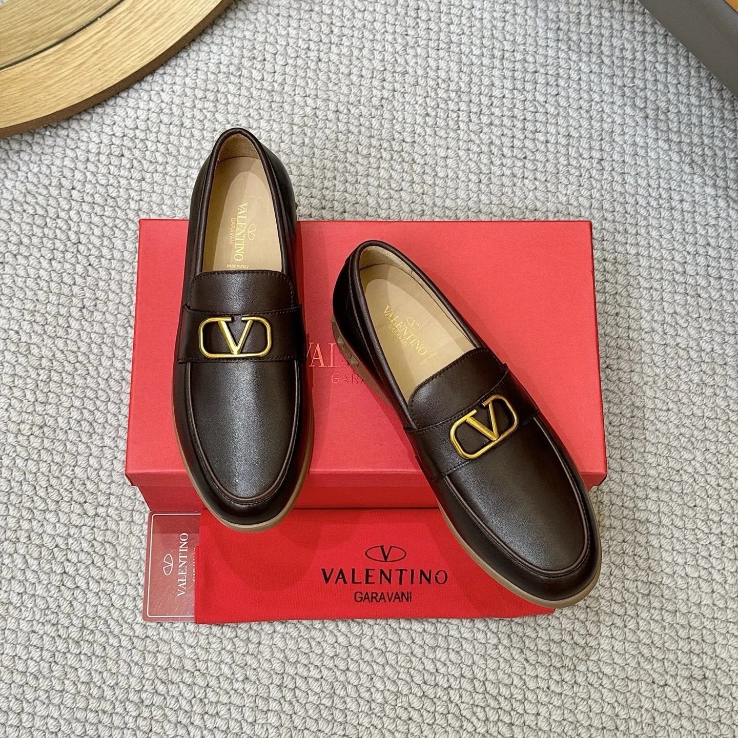 Valentino Garavani VLogo Loafer Dark Brown Gold