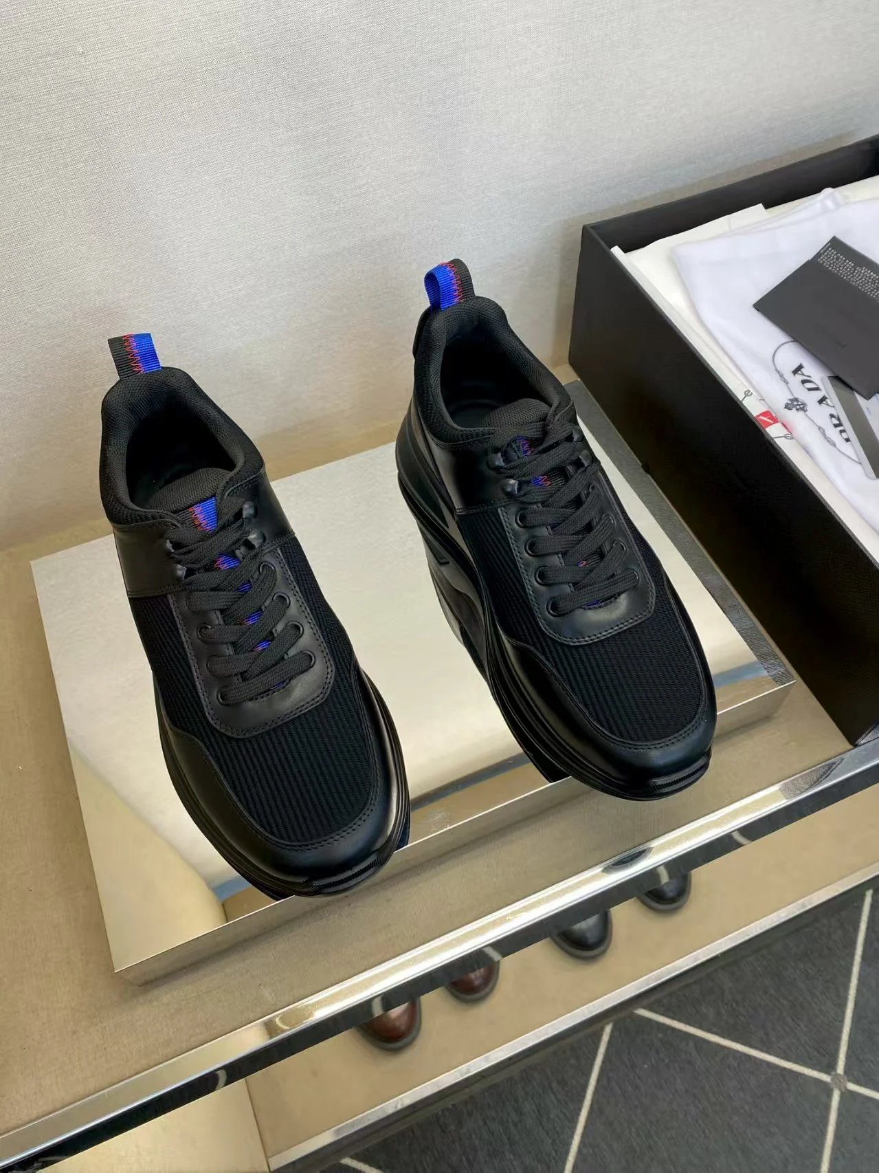 Prada Mesh Chunky Runner Sneaker Black Blue