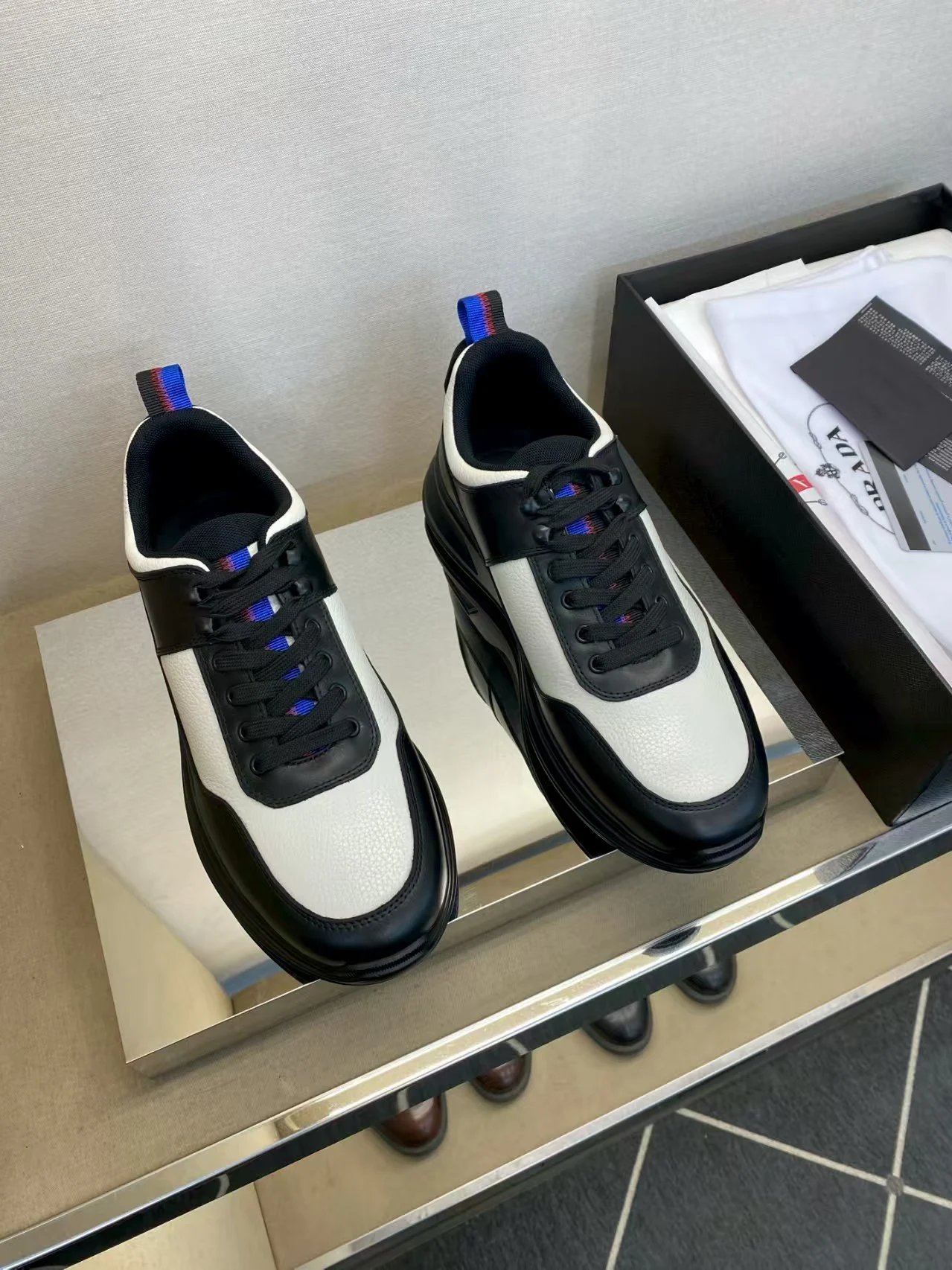 Prada Leather Chunky Runner Sneaker White Black