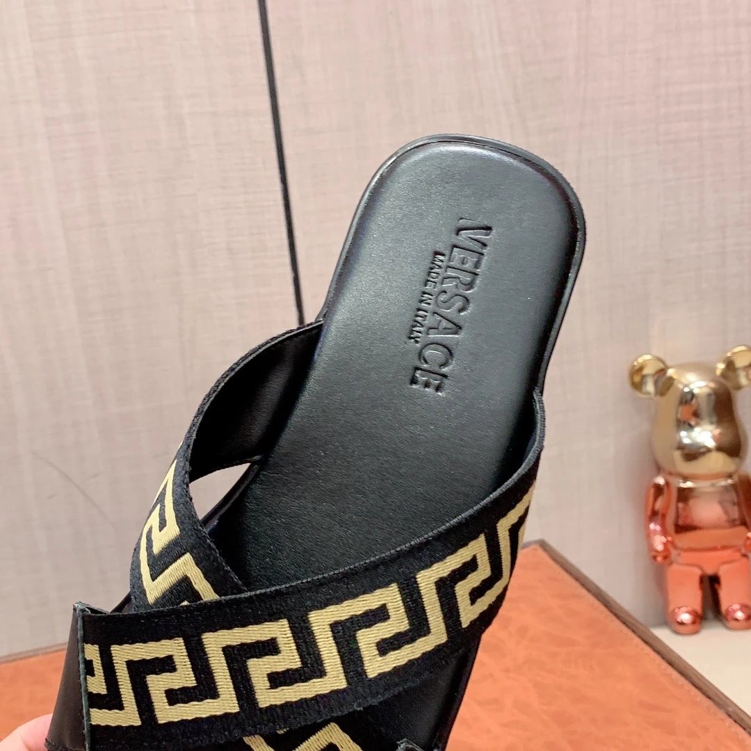 Versace Greca Pattern Slide Sandals Black Slippers - 5
