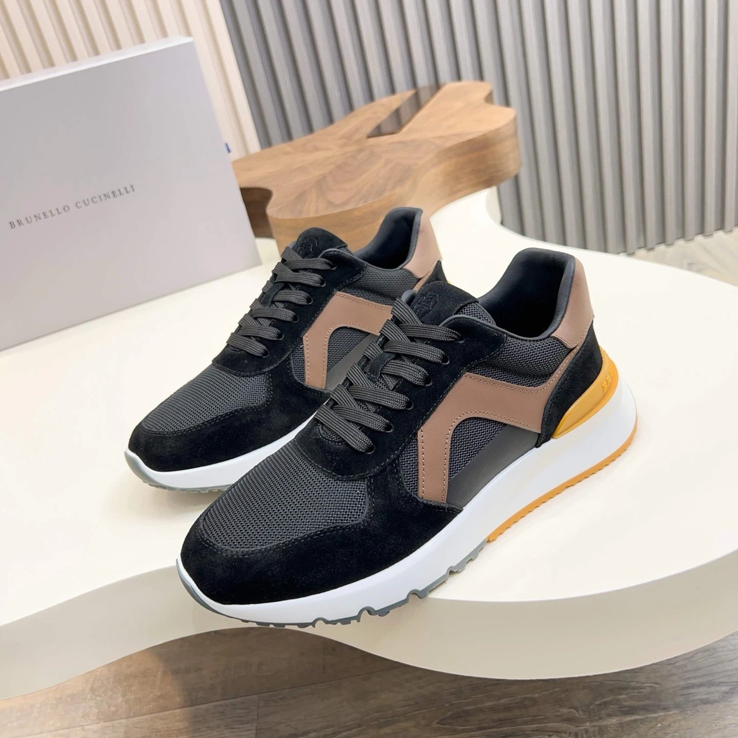 Brunello Cucinelli Runner Sneaker Black Taupe Yellow