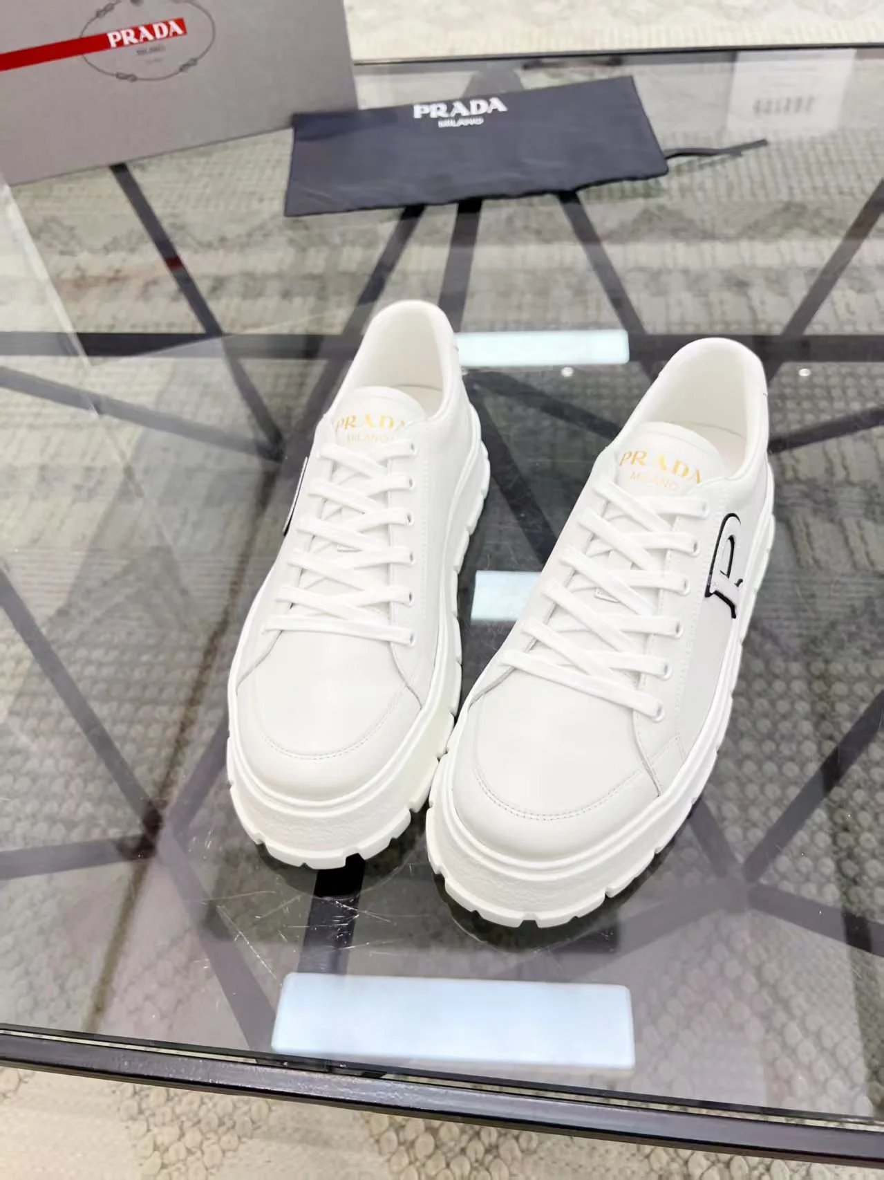 Prada Leather Lug Sole Sneaker White