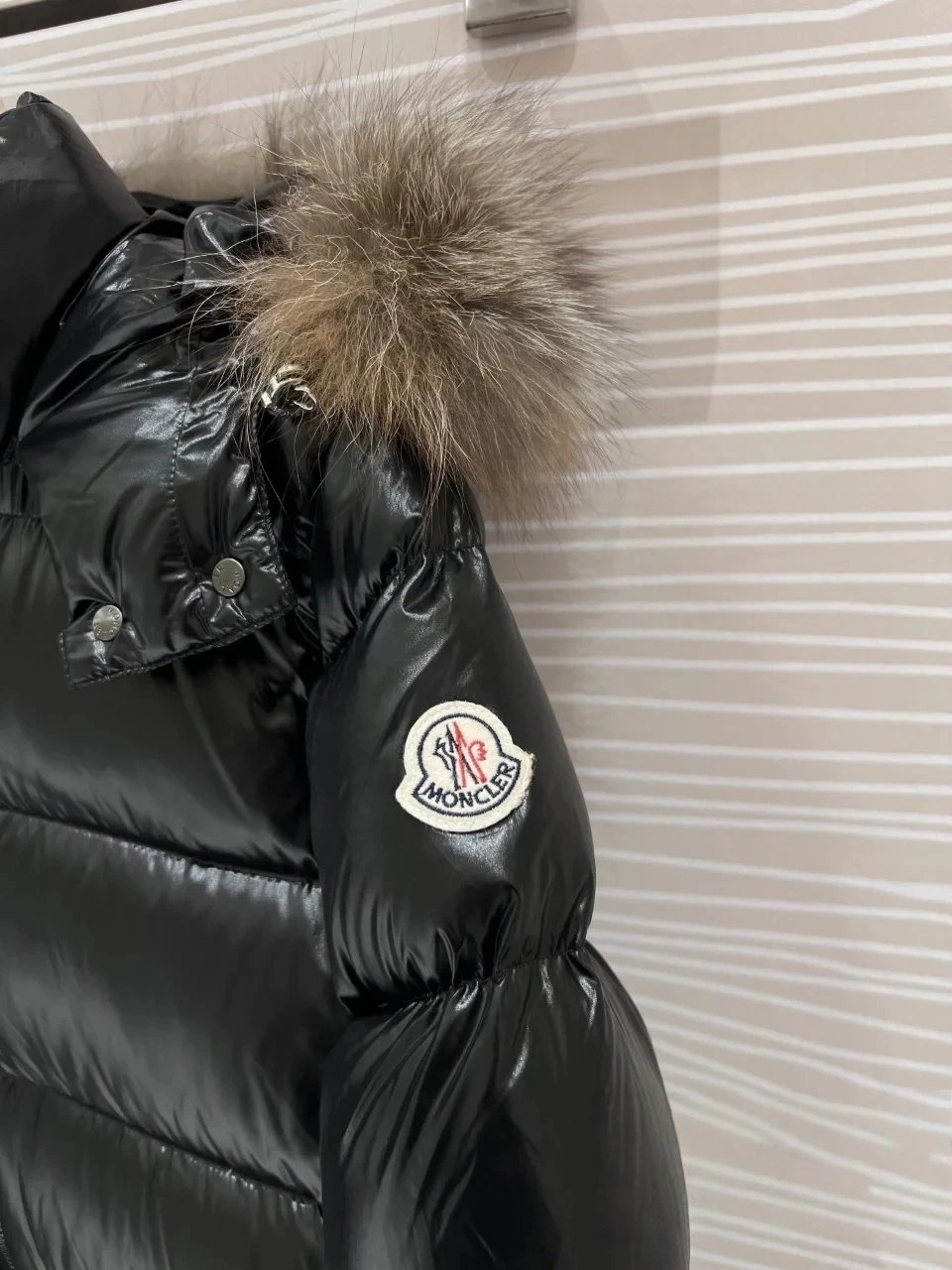 Moncler Maya Long Down Jacket Black with Fur Trim - 10