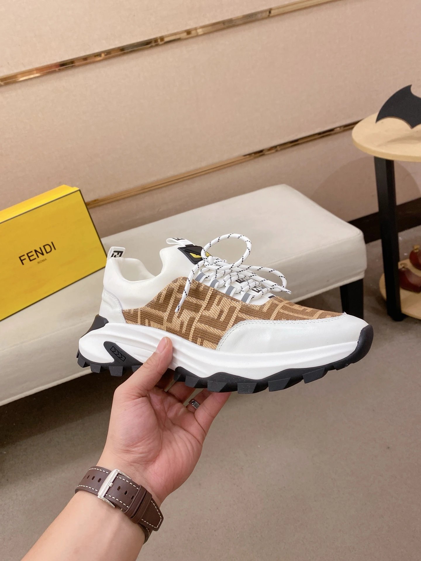 Fendi Shoes Beige White Black