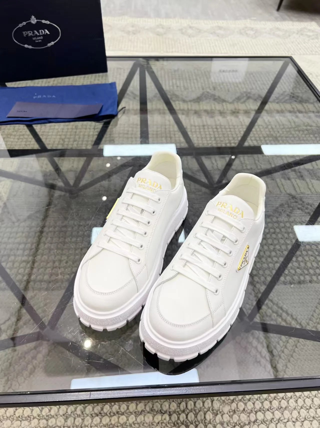 Prada Leather Triangle Logo Sneaker White