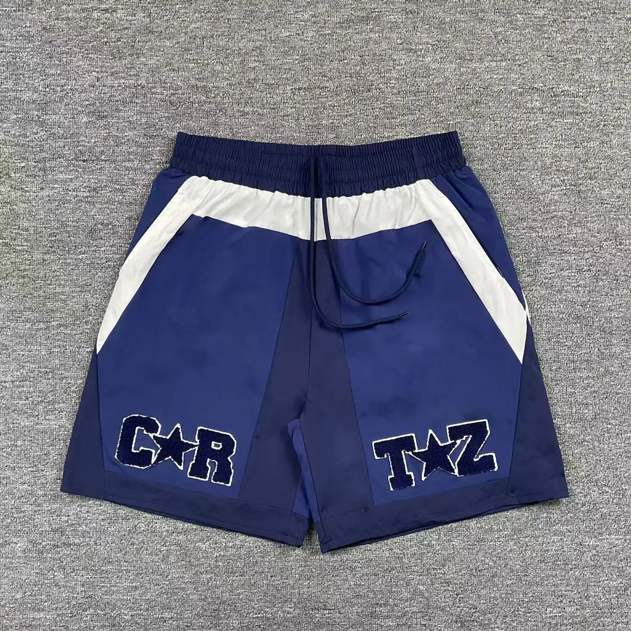 Unbranded Shorts Color-block drawstring with chenille letter-and-star patches — 2