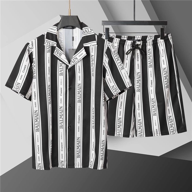 Balmain Couture Stripe Shirt and Shorts Set Black White