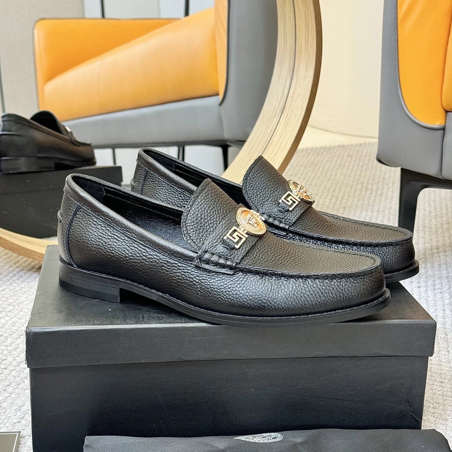 Versace Medusa Head Loafers Gray Leather Loafers - 3