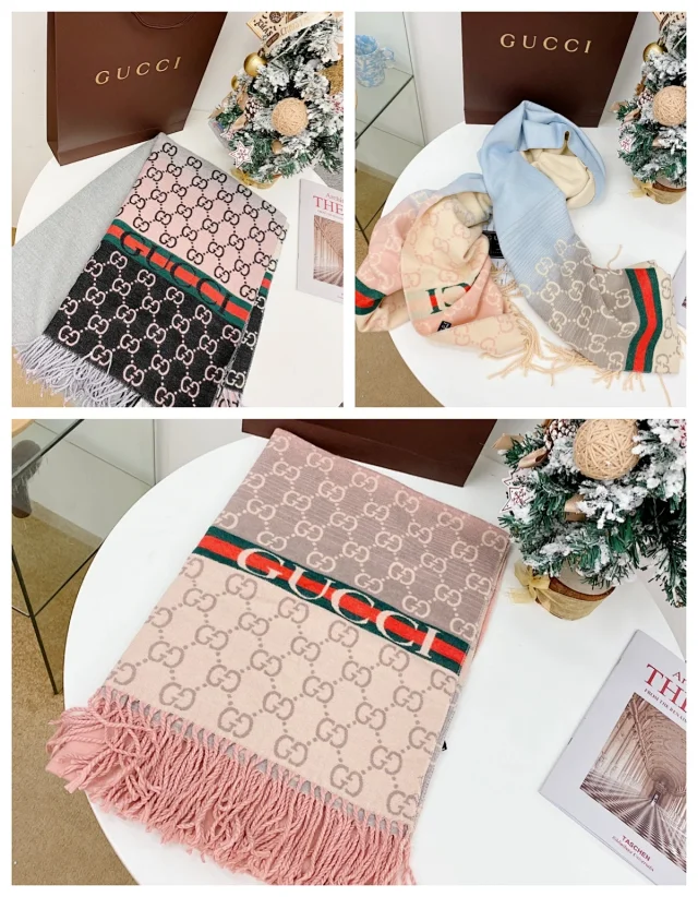Gucci Scarves Double-Sided GG Monogram Web Stripe Fringed Scarf product detail image 1
