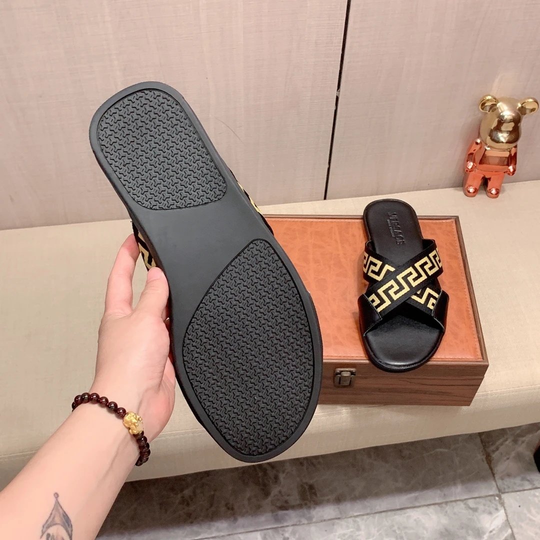 Versace Greca Pattern Slide Sandals Black Slippers - 6