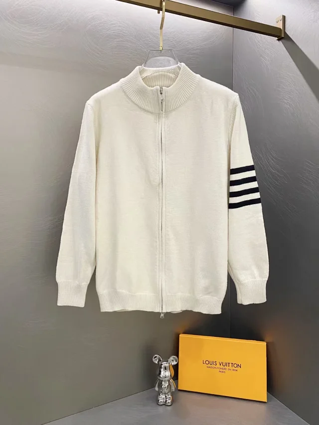 Unbranded Knitwear DX 219-1 Full-Zip Mock-Neck Striped-Sleeve Cardigan product detail image 4