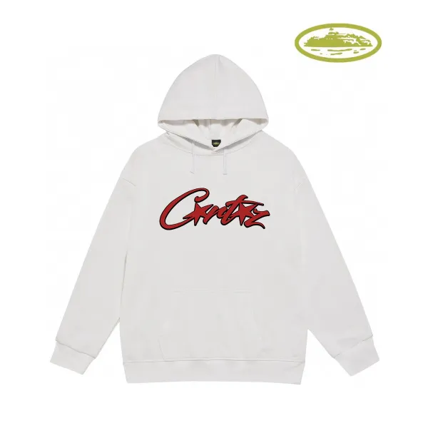 Corteiz Script Logo White Hoodie - 1