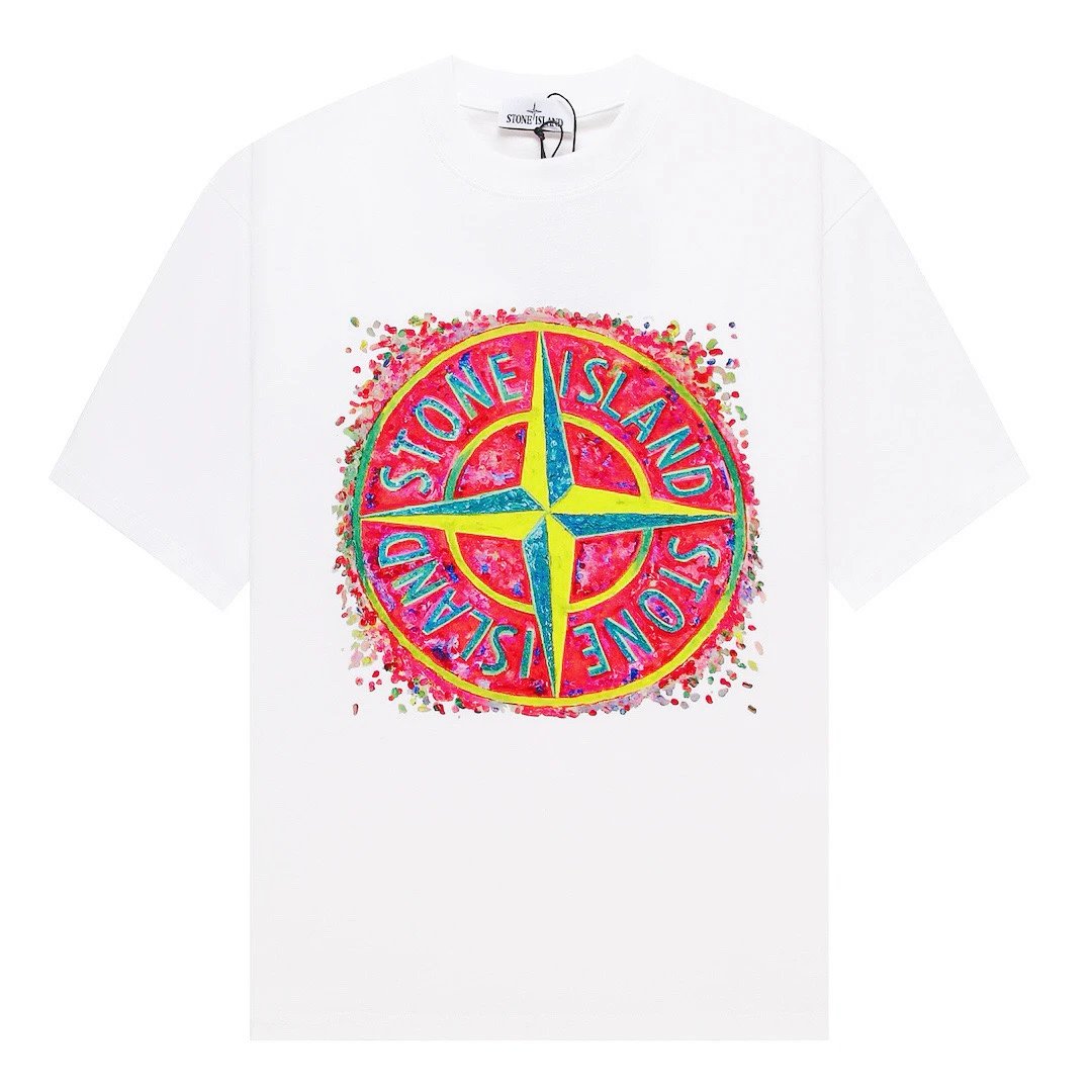 Stone Island Compass Rose Neon Print Tee White