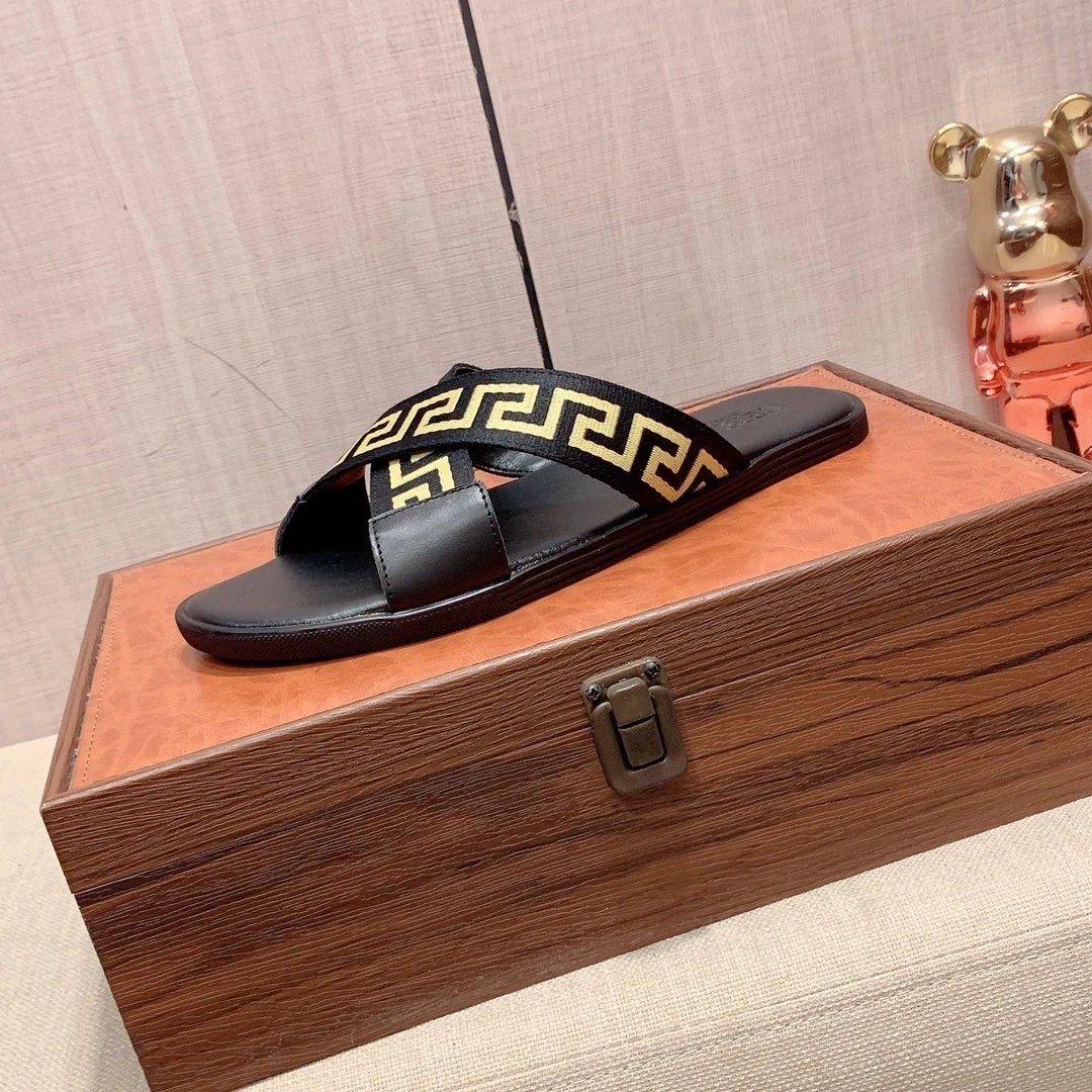 Versace Greca Pattern Slide Sandals Black Slippers - 3