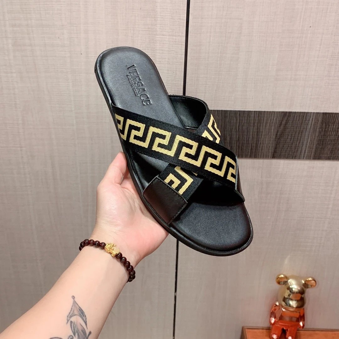 Versace Greca Pattern Slide Sandals Black Slippers - 2