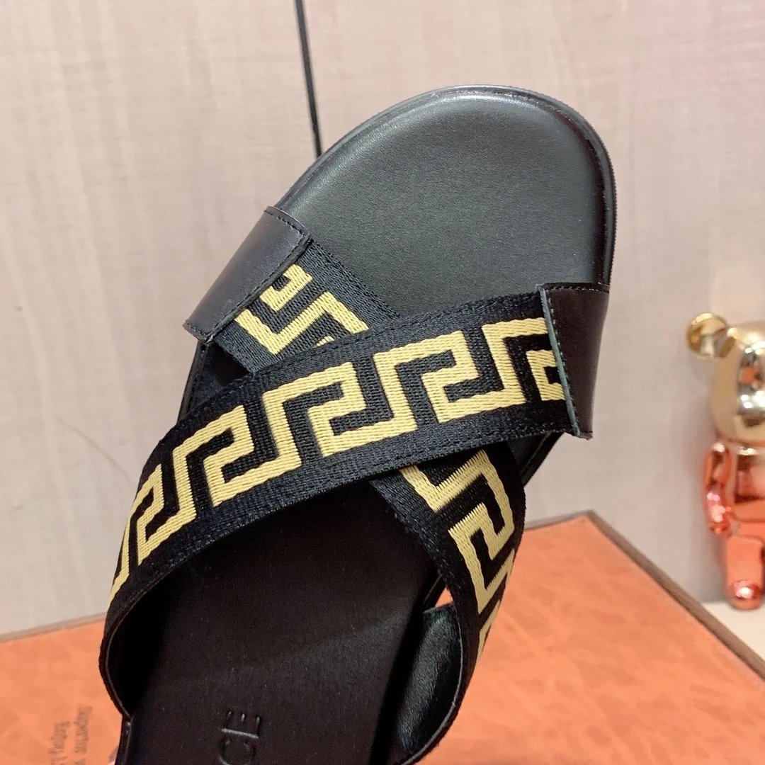 Versace Greca Pattern Slide Sandals Black Slippers - 4