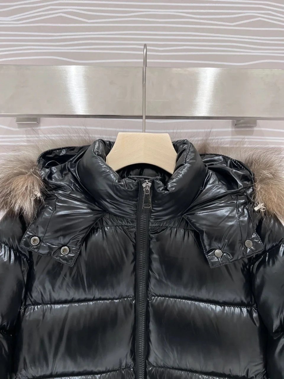 Moncler Maya Long Down Jacket Black with Fur Trim - 9