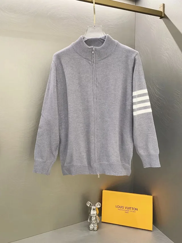 Unbranded Knitwear DX 219-1 Full-Zip Mock-Neck Striped-Sleeve Cardigan product detail image 8