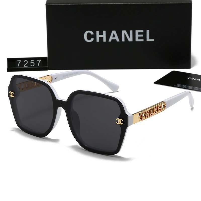 Chanel Square Frame Sunglasses with Gold CC Logo and White Temples - 1