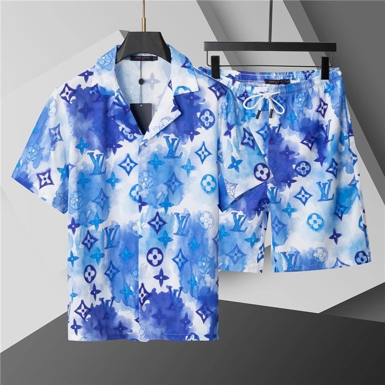 Louis Vuitton Watercolor Monogram Shirt and Shorts Set Blue