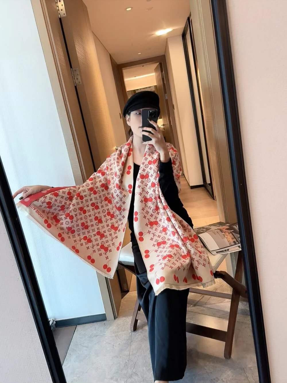 Louis Vuitton Cherry Monogram Shawl Brown Scarves - 7