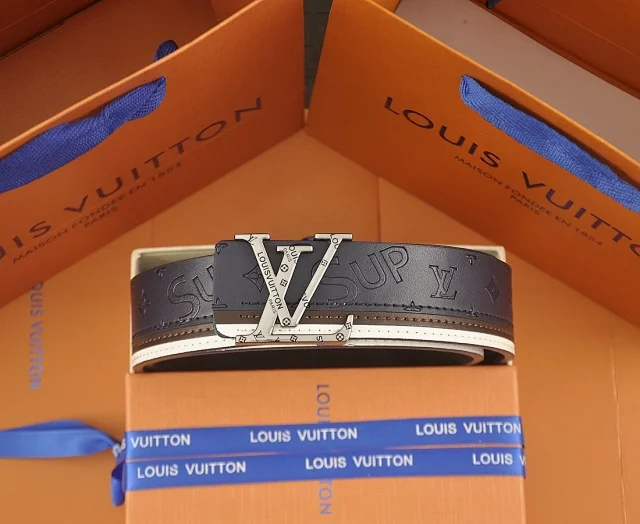 Louis Vuitton Belts LV Initiales buckle embossed monogram belt with contrast stripe product detail image 10