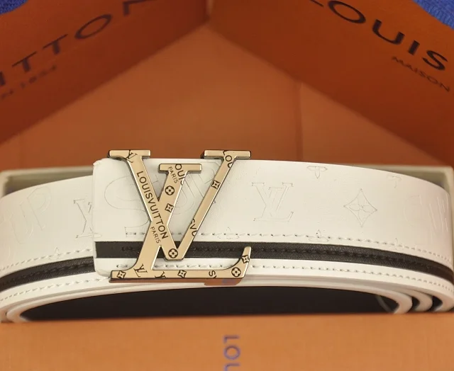 Louis Vuitton Belts LV Initiales buckle embossed monogram belt with contrast stripe product detail image 9