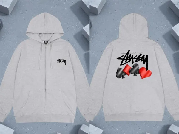 Stussy Crown S Logo Zip-Up Hoodie Gray - 11