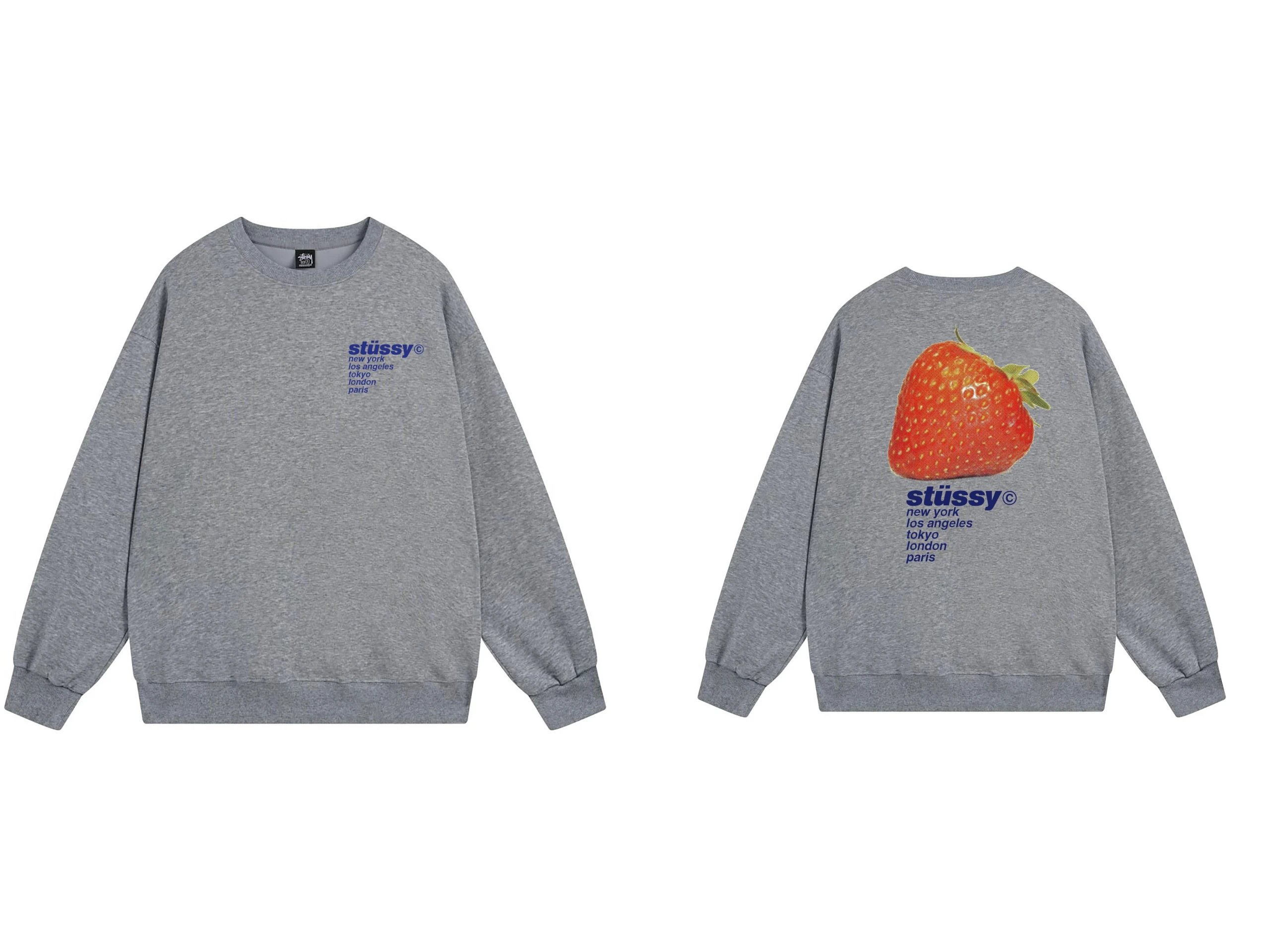 Stussy Strawberry Graphic Crewneck Sweatshirt Grey