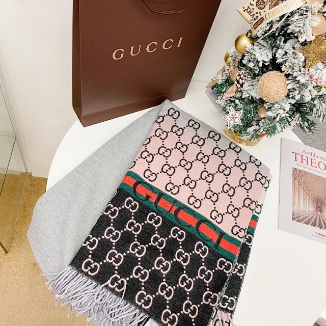 Gucci Scarves Double-Sided GG Monogram Web Stripe Fringed Scarf product detail image 2