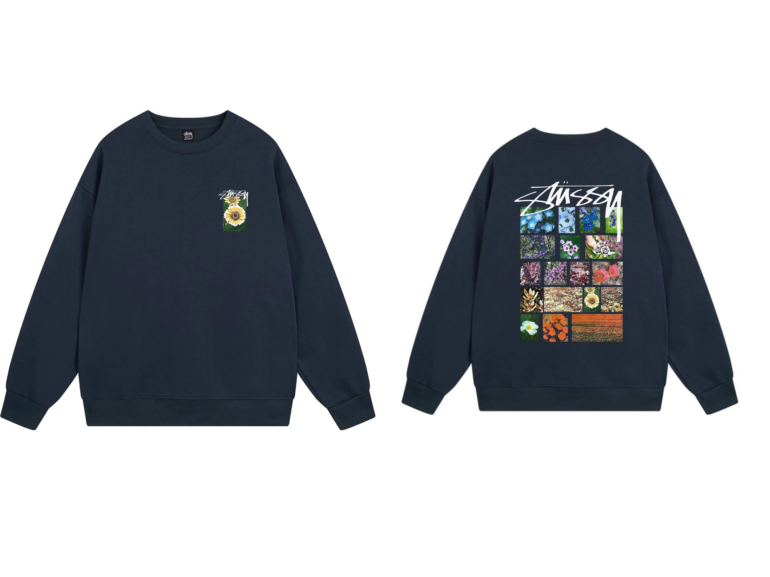 Stussy Floral Graphic Crewneck Sweatshirt Navy