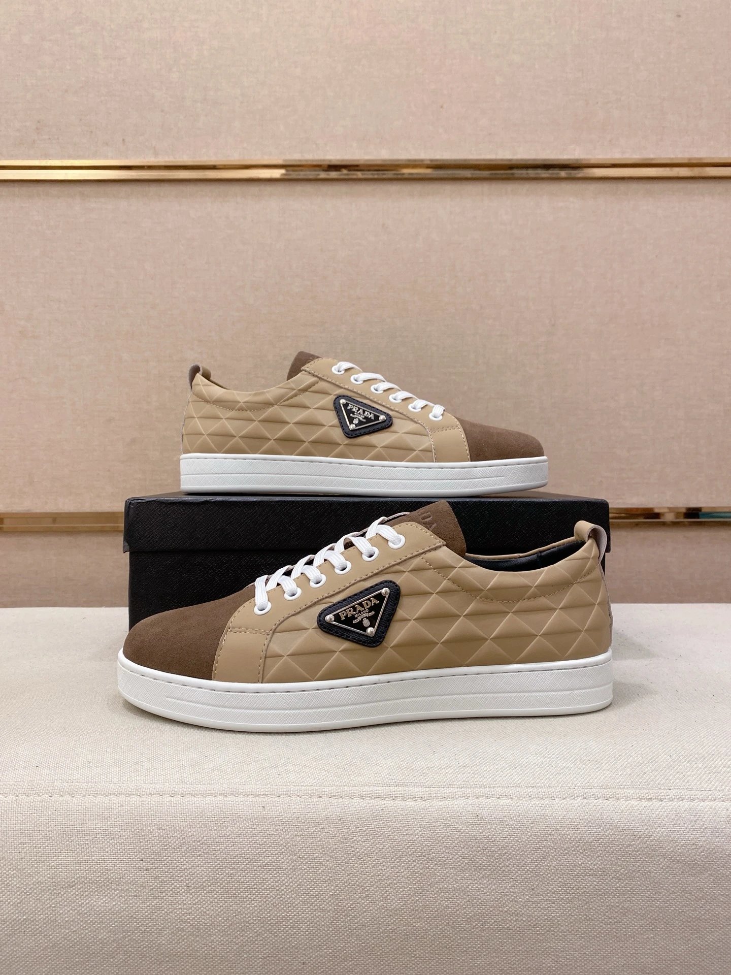 Prada Quilted Low Top Sneaker Beige Brown