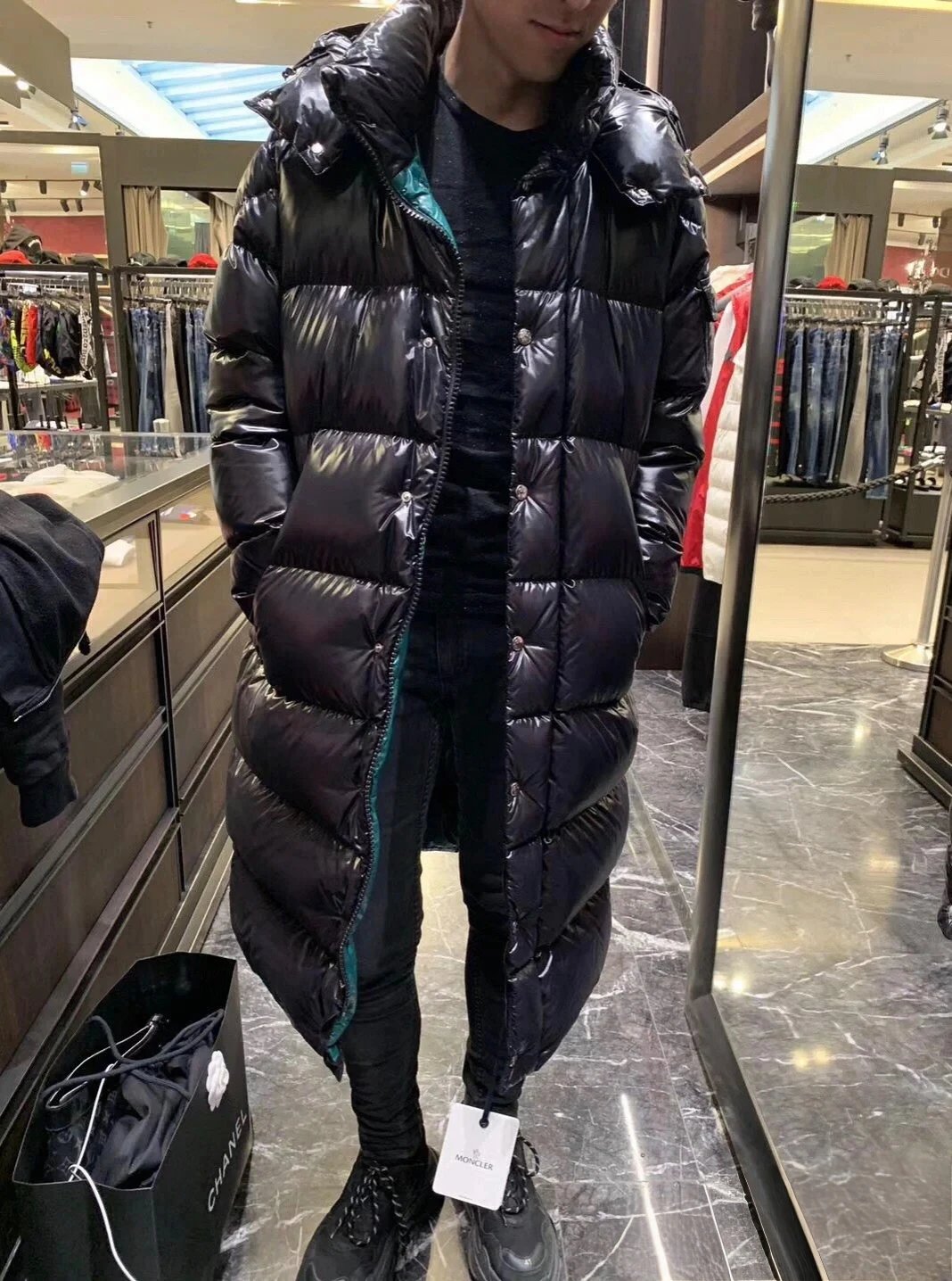 Moncler Maya Long Black Glossy Down Jacket - 11