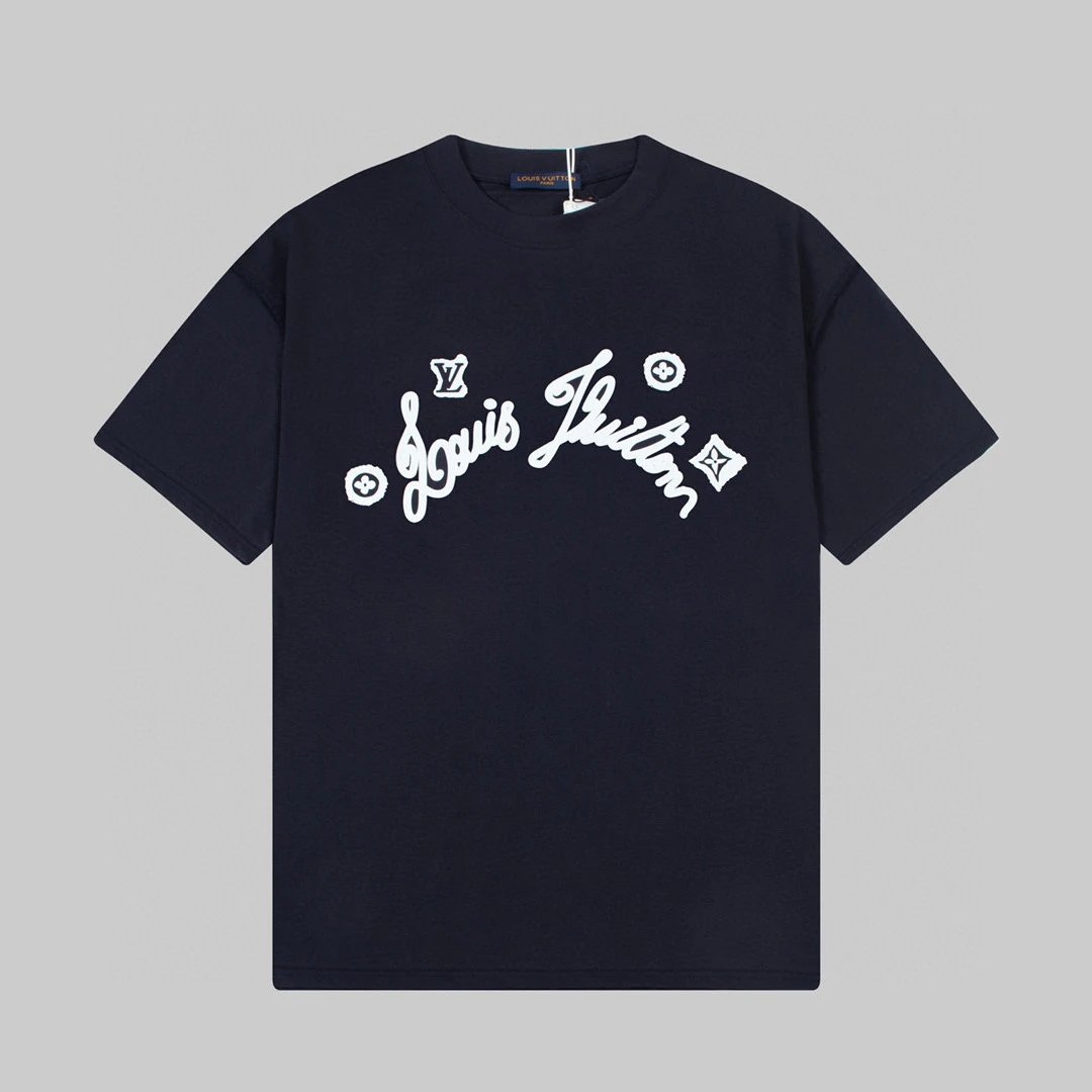 Louis Vuitton Cursive Script Logo Tee Navy