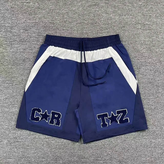 Unbranded Shorts Color-block drawstring with chenille letter-and-star patches product detail image 3