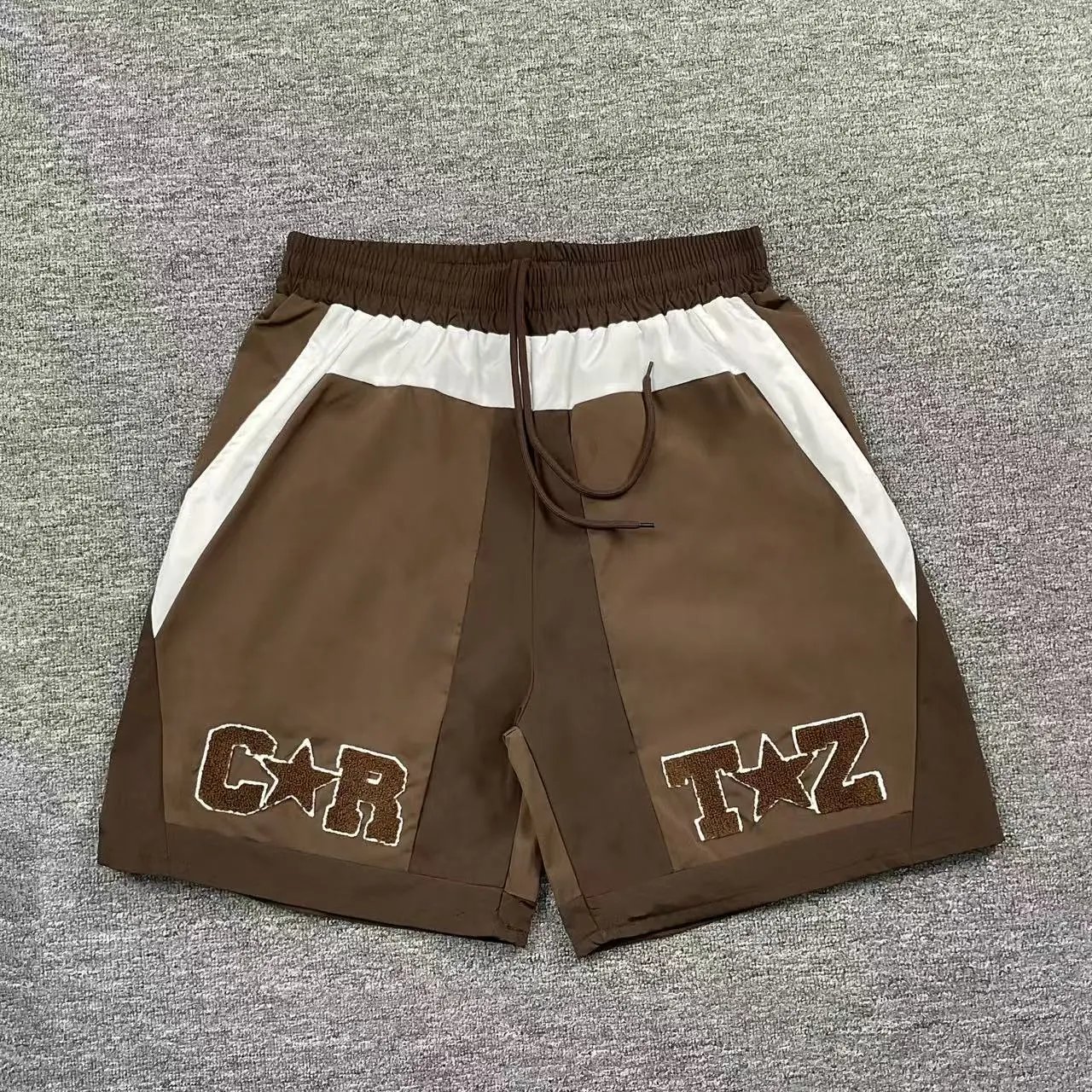 Unbranded Shorts Color-block drawstring with chenille letter-and-star patches image 4